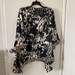 Shein Plus All Over Print Tape Panel High Low Blouse NWT